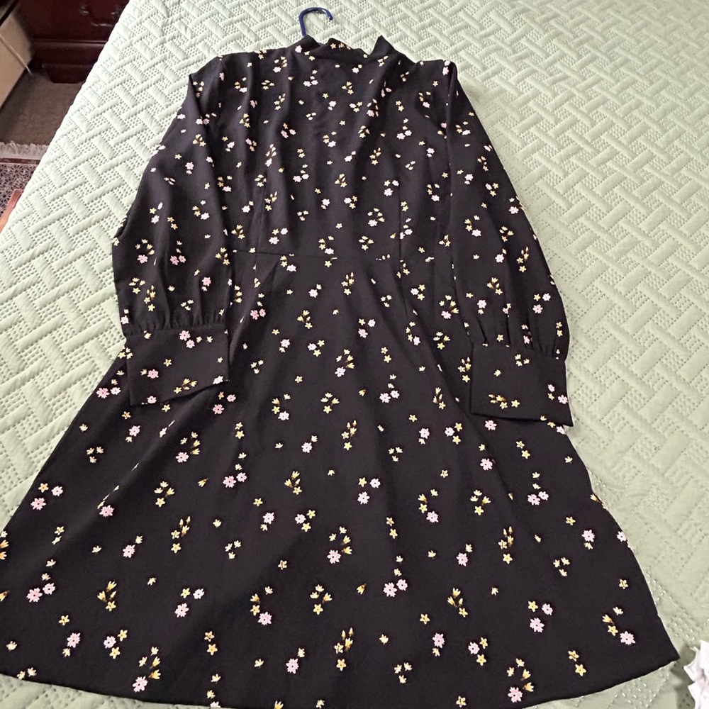 LOFT Black Midi Dress with Pink and Yellow Floral